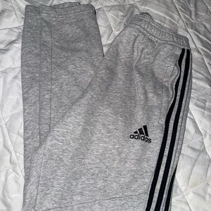 Adidas Kids Heather Gray Joggers with Black Stripes